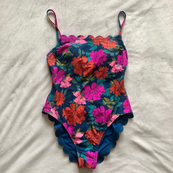 teal floral scalloped bikini